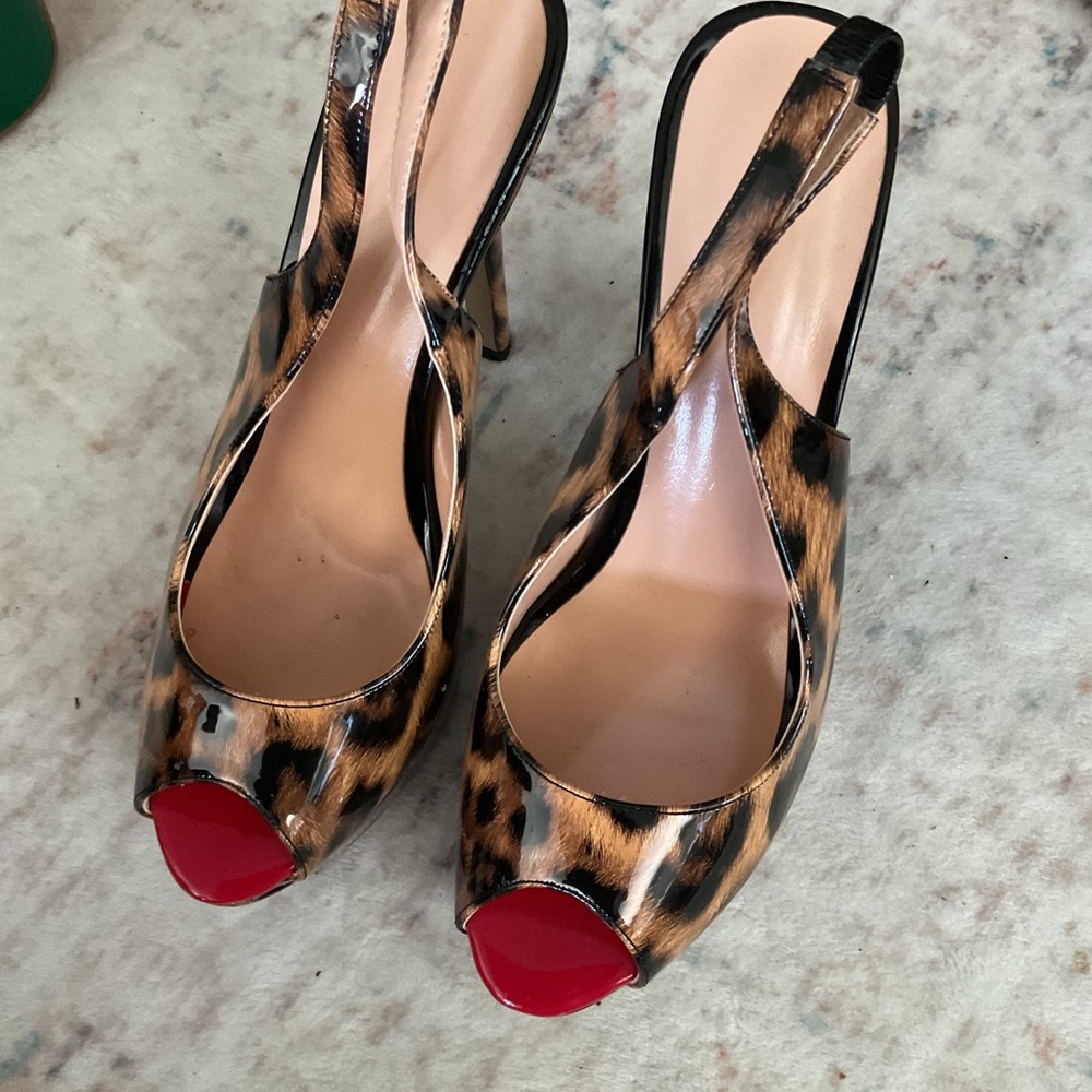 Leopard Print Peep Toe Slingback Heels
